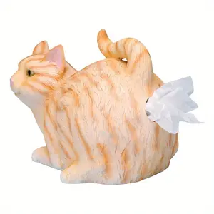 Whimsical Orange Tabby Cat Butt Tissue Box Cover - Resin Square Holder with Realistic Feline Design, Humorous Bathroom Decor for Cat Lovers, Unique Gift for Home & Office, Cat Bathroom Decor