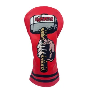 Funny Golf Club Covers The Hammer Driver Headcover and Little Hammer Fairway Wood Head Covers, Golf Accessories for Men, Golfer Gifts for Men, Golf Head Covers for Dad (Driver - Fire Red)