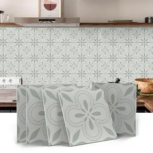 12/24 Pieces Light Colored Flower Tile Wall Sticker, Self-Adhesive Waterproof Vinyl Decorative Wallpaper for Home Décor, Perfect for Living Rooms & Bathrooms, Tile Stickers, Kitchen Bathroom Decoration
