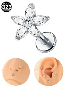1pcs Titanium 16g 18g Marquise Cz Tragus Helix Lobe Earring, Crystal Flower Labret Monore Cartilage Stud, Punk Style, All Seasons