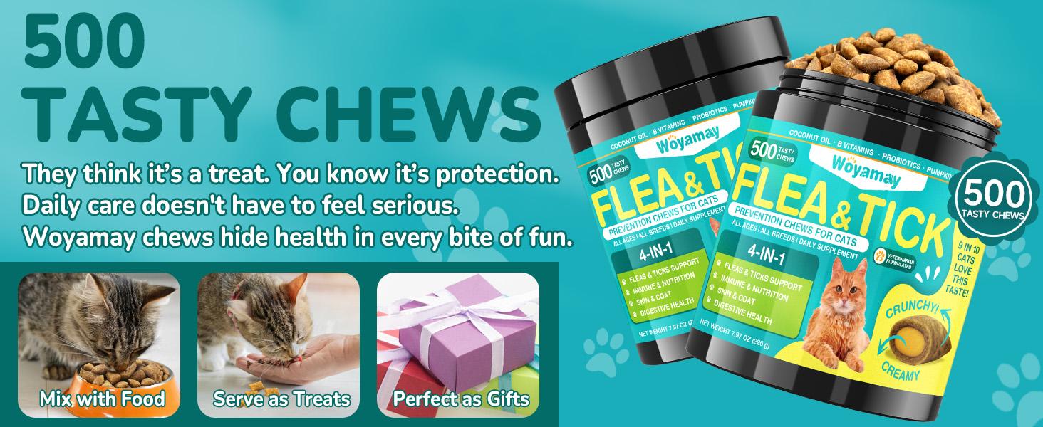 Woyamay Cats Flea & Tick Prevention, 4-IN-1 500 Cat Flea Chewables Support Immune, Skin & Coat, Digestion & Gut Health with Omega-3, Multivitamin Supplement for Cats All Ages & Breeds- Chicken Flavor #DealsForYouDays #SummerWins Woyamay Cats Flea & Tick Prevention, 4-IN-1 500 Cat Flea Chewables Support Immune, Skin & Coat, Digestion & Gut Health with Omega-3, Multivitamin Supplement for Cats All Ages & Breeds- Chicken Flavor #DealsForYouDays #SummerWins