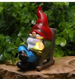 Garden Gnome Statue Solar Light Miniature Outdoor Decor Gnome Figurine for Outdoor Indoor Home Lawn Yard Balcony Porch Patio for Women Mom Grandma 3.54"x2.36"x4.72"