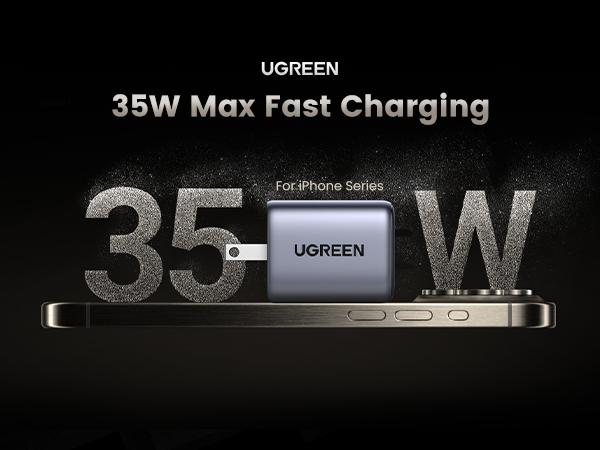 UGREEN Nexode 35W 1 USB-C & 1 USB-A Ports GaN Charger Bundle With 3.3 FT 100W Type-C Charging Cable/MFi Lightning Cable, Fast Charging for Samsung, iPhone 15 Pro/14/13 Series