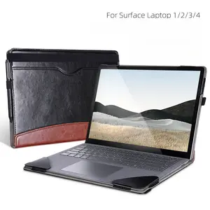 Premium Leather Case for Microsoft Surface Laptop 1 2 3 4 (13.5" / 15"), Folio Stand Protective Cover with Pen Holder, Shockproof Laptop Sleeve with Multiple Pockets, Business Notebook Case for Work/Travel