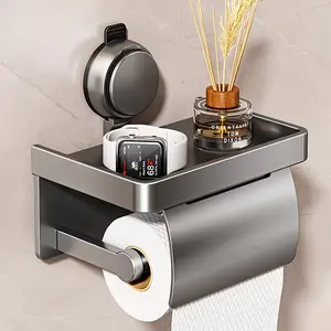 Wall-Mounted Toilet Paper Holder Space-grade Aluminum Construction Accommodates Both Toilet Paper Rolls and Tissue Packs Non-drill Suction Cup for Easy Installation Smooth Rectangular Surface Bathroom Accessory Commercial-grade Toilet Paper Holder