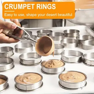 12PCS English Muffin Rings, 3 inch Double Rolled Stainless Steel Crumpet Tart Rings for Baking, Cooking Rings for Baking with Silicone Brush for Kitchen Baking Muffin