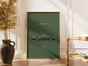 Porsche 911 SC Poster – Oak Green Metallic Classic Sports Car Illustration, Minimalist Automotive Wall Art, Retro