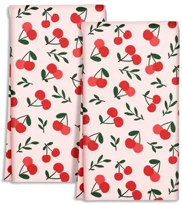 Cute Kitchen Towels Set of 2 - Dish Towels 18 x 26 Inch Tea Towel for Home Decorative Cherry Spring Soft Reusable & Absorbent Colorful Aesthetic Vintage Design