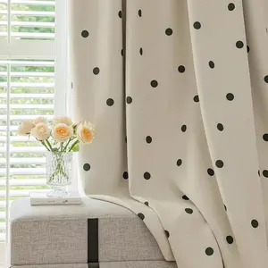 Nordic Modern Polka Dot Blackout Curtain, Soft Light Filtering Drapes for Bedroom & Living Room, Korean Style Home Decor, Window Curtain