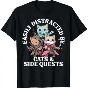 Cats Side Quest Distracted Tabletop Funny Men Women Kids Dad T-Shirt