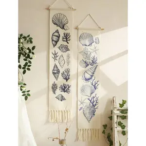 1pc Nautical Ocean Shell Wall Hanging Tapestry With Coral And Coastal  Bohemian Home Art  With Fringed Edges For Beach House, Living Room, Bedroom, Bathroom, Summer Party Floral Foam Blocks Decor manic cherry whimsical vintage afrocentric mold shelf