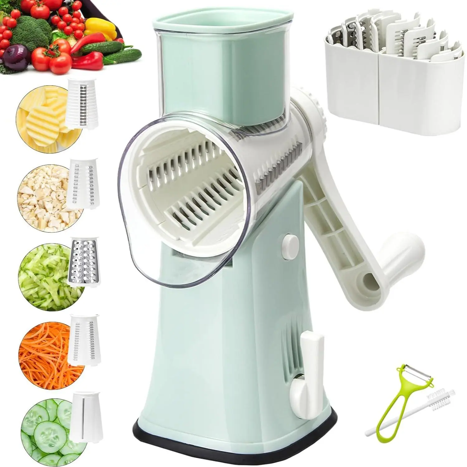 Rotary Cheese Grater, 5 Interchangeable Blades, Kitchen Utensils Vegetable Cheese Shredder -Slicer for Kitchen, Cheese, Potato, Zucchini, Nuts Cheeseslicer Cheeseslicer