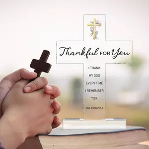 1pc Religious Decorations Acrylic Christian Standing Cross Inspirational Gift with Bible Verses and Religious Prayer Verses for Ladies, Men, Friends, Moms, Wives, Friends, Colleagues, Thanksgiving Halloween Christmas Gifts