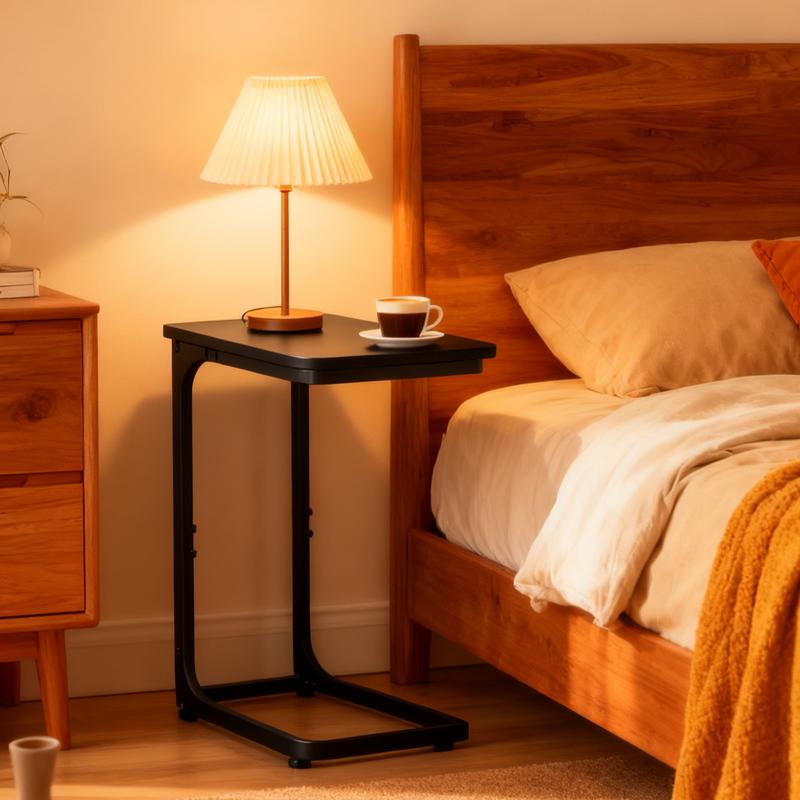 C Shaped End Table, Under Couch Slider, Small Wood Sofa Side Table, Bedside for Laptop, Computer, TV Dinner, Recliner Tray - Trending Living Room Must-Have, Cozy, Side Table for Couch Slide Under, Modern Nightstand,   for Living Room, Bedroom