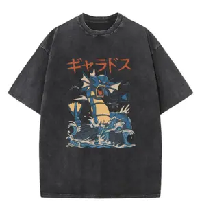 Gyarados Anime Japanese Mineral Wash T-Oversized Tee, Graphic Tee, Gifts for Him, Valentine's Day Gifts, Birthday, Christmas Gift Crewneck Menswear