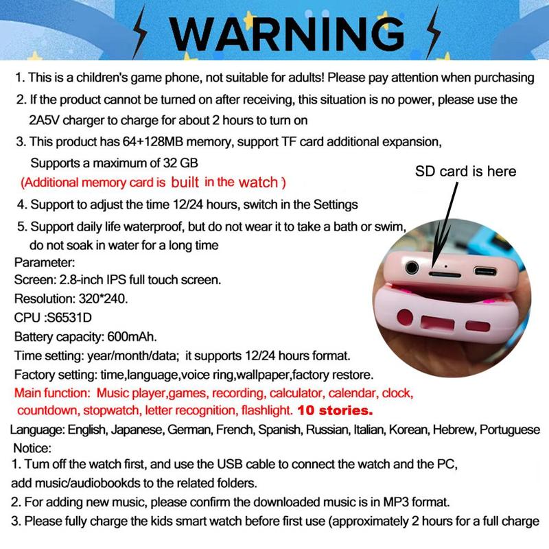 KGG Smart Phone, Student Smart Phone, Funny Learning Education Tool, Smart Music Game Player, Alarm Clock Calculator Flashlight Dual Camera Phone