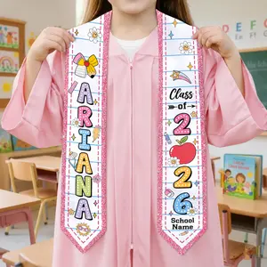 Personalized Graduation Stole, Class of 2026 Custom Name Sash, Preschool Kindergarten Graduation Gift, Cute Pink Glitter Grad Stole 2026