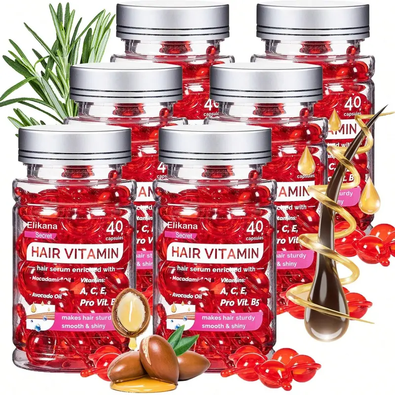 Eikana Mineral Oil-Free Liquid Hair Vitamin Capsules (40pcs) - Lightweight Easy-to-Use Haircare Daily Supplement with Vitamin A,C,E & Avocado Oil, Anti-Frizz, Dryness Relief, Shiny Locks, Improved Softness, All Types