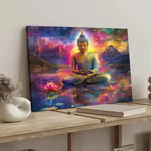 Buddha Pattern Canvas Painting with Frame, Modern Art Decoration, Wall Art for Home Living Room Bedroom Office, Ideal Gift