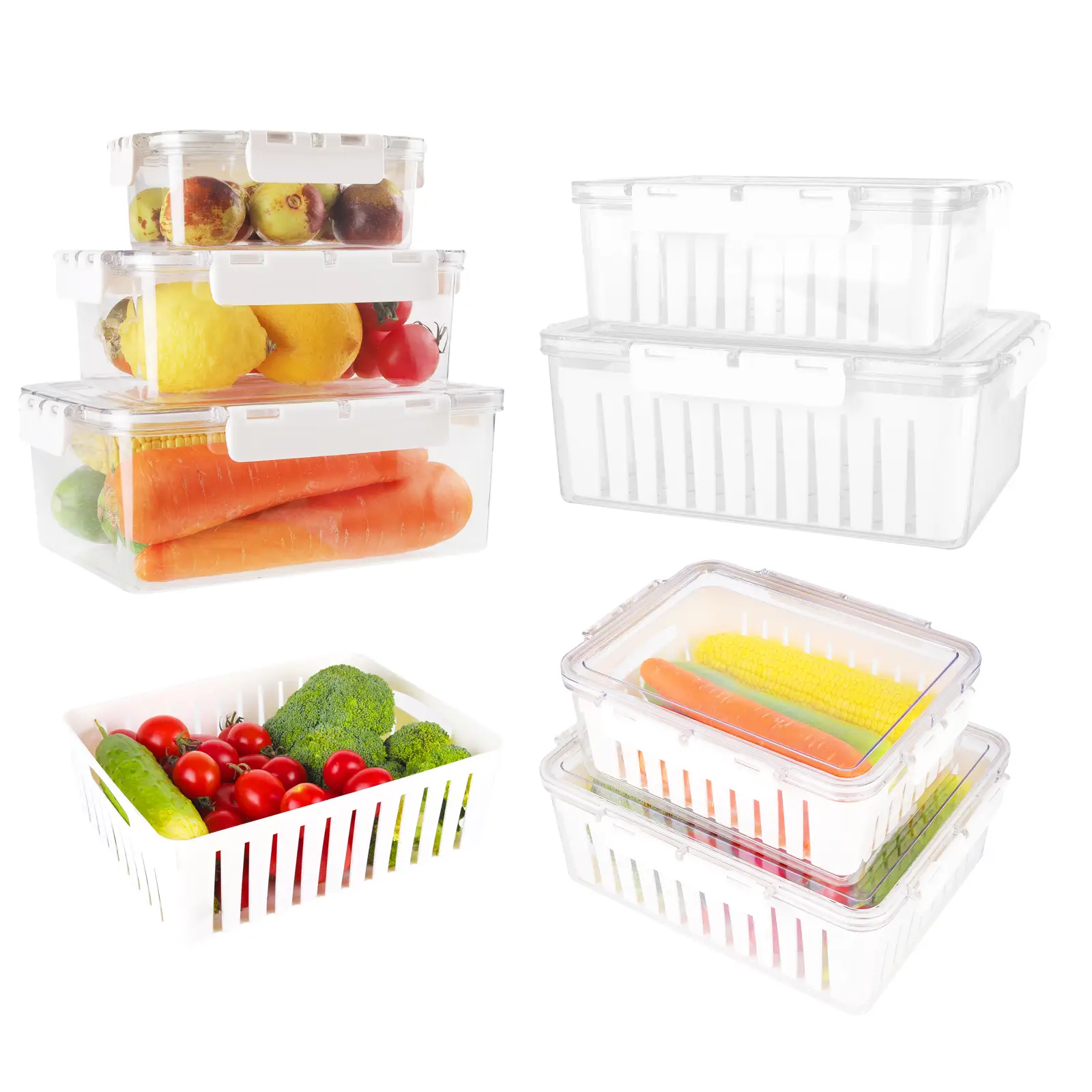 4 PCS Large Fruit Containers for Fridge - Leakproof Food Storage Containers with Removable Colander - Produce Containers Keep Fruits, Vegetables, Ber