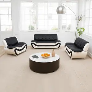 Leather Sofa Set for Living Room 3 Piece Modern Couch Set with 3-Seater Sofa Loveseat and Armchair Faux Leather Material White F4604-S for Stylish Living Spaces