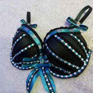 Custom Costume Bra Handmade Detail in Black and Blue Available in All Sizes Bra