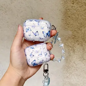 Butterfly & Flower Pattern Earphone Case with Chain, Decorative Earphone Protective Cover, Earphone Accessories Compatible with AirPods, Headset