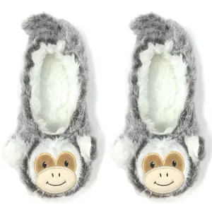 Women’s Fuzzy Travel Slippers, Novelty Warm Comfort Slippers, Monkey Around