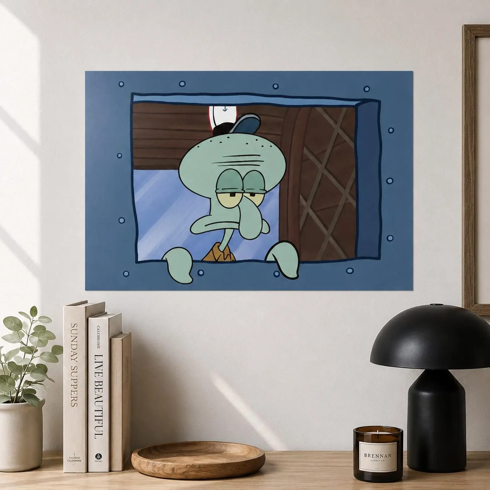 Funny Squid Window Effect Poster [Unframed], Sponge TV Show House Art Decor, Joke Print, Housewarming Gift for Nick Cartoon Fans