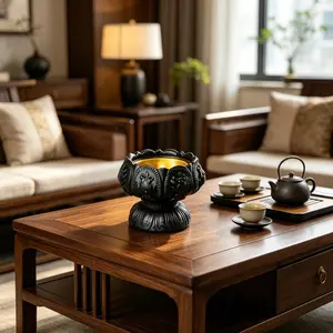 New Chinese Style Lotus Incense Burner, Multi-Functional Candle Holder, High-Quality Resin Decor, Home Decoration