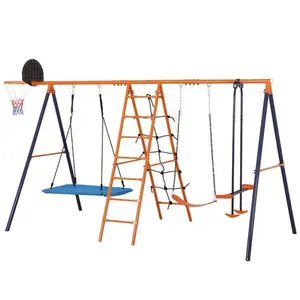 Segawe 6-in-1 Kids Swing Set Backyard Playground Set Metal Swings Set for Kids Outdoor