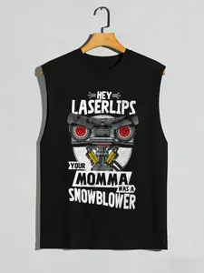 Black 'Hey Laserlips' Johnny 5 Meme Pattern Tank Top - Essential for Short Circuit Science Fiction Fans | Classic Robot Insult Print | Suitable for Casual Wear|