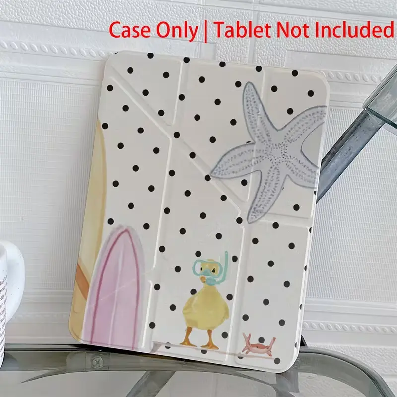 iPad Case for 10.2/10.9/11 in iPads, Duckbill Ocean Polka Dot Print, Transparent Anti-Drop Fully Covered Design, with Pen Slot, 3-Fold Stand, for Kindle Book Lover Insert Tablet Accessories cover pencil holder slim pu leather cover