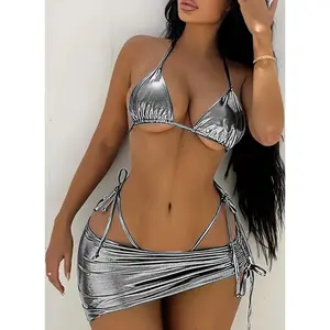 Island Vacay Women's Three-Piece Swimsuit Set - Ladies Bikini & Cover Up Set for All Seasons, Two-Piece Swimsuit for Beach Vacation