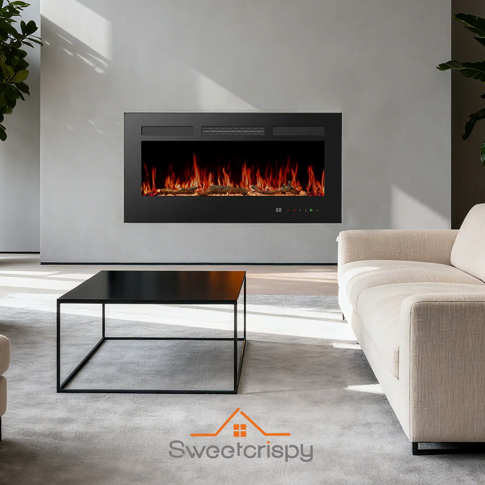 Electric Fireplace, 1500W, 13 Adjustable Flame Colors, 12-Hour Timer, Low-Noise Design, Supports Wall-Mounted/Freestanding/Built-In Installation
