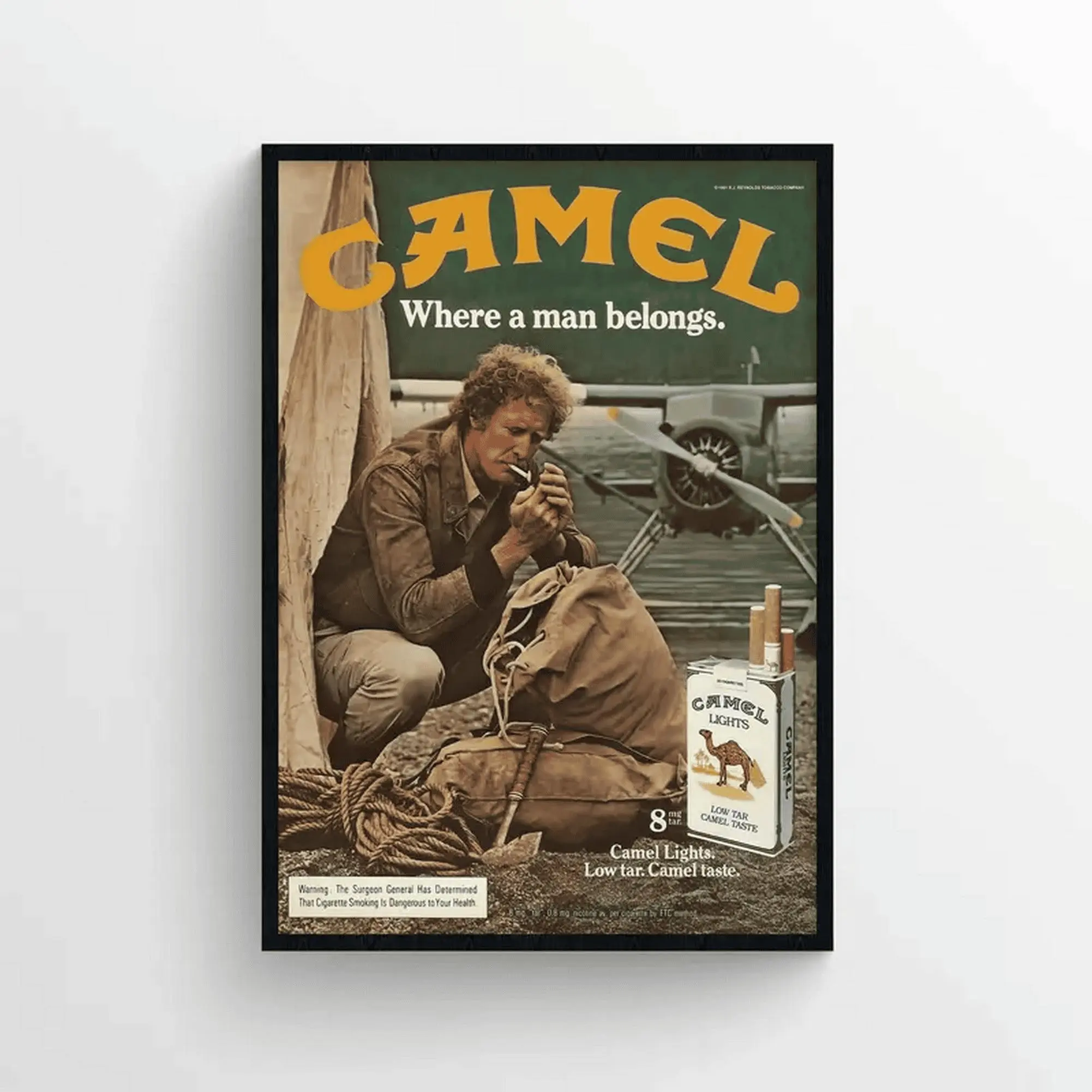 Camel Where a Man Belongs Unframed Advertising Poster 80s Vintage 1981 Advertisement Cigarett Wall  Home Decor Ideas Room Decor
