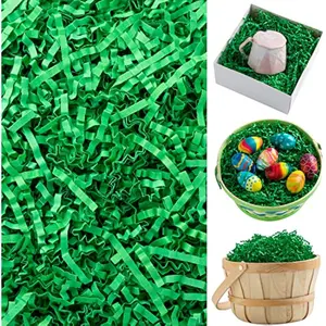 0.75 LB Easter Grass Gift Wrap Crinkle Filler Paper Shred (Pure Green) for Basket Boxes Bags Filling, Gift Wrapping, Birthday Party Decoration, Easter Egg Hunt, Bridesmaid Party Favors(12 oz)