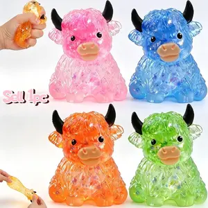 Glitter Highland Cow Squishy Stress Relief Fidget Toy - Slow Rising Stretchable Tpr Material, Cute Animal Sensory Toy for Kids and Adults