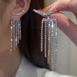 Shiny Rhinestone Dangle Earrings Light luxury full diamond super flash chain fringed earrings women's 2025 new earrings Korean temperament long Internet celebrity earrings Shiny Rhinestone Dangle Earrings
