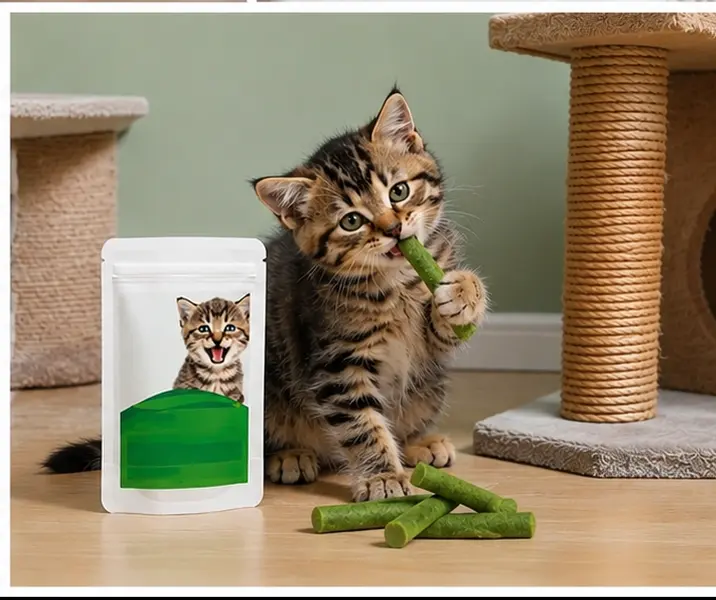 30g Cat Grass Chew Sticks, Edible Teething Treats for Cats, Dental Cleaning and Hairball Support