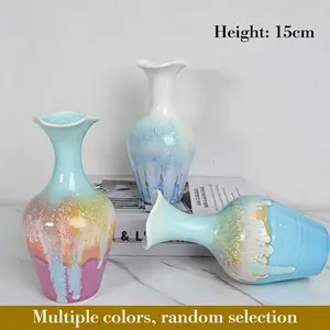 Ceramic Vase, Colorful Glazed Small Bud Vase, Shiny Aesthetic Vase for Home Decor, Dining Table Centerpiece, Wedding Banquet Table & Bedroom Decoration Mini Gradient Crystal Flower Bulk Clear Set ellipse