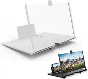 12" HD Phone Screen Enlarger 2-4X, Foldable Phone Magnifier Stand with Pull-Out Lens, Adjustable Bracket & Height-Raise Design, Hands-Free Big Screen Viewer for Movies, Streaming Video, Gaming, Works with Most Smartphones