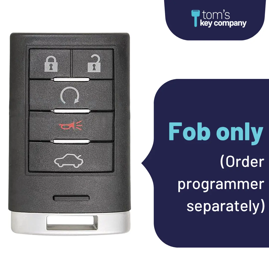 Brand New Aftermarket 5-Button Smart Key Fob with Lock, Unlock, Remote Start, Trunk, Panic for Select Cadillac Vehicles (CADSK-5B-145-K)