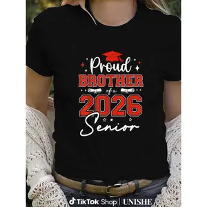 Proud Brother of 2026 Graduate Tee – Cotton Unisex Vintage Print Round Neck Shirt