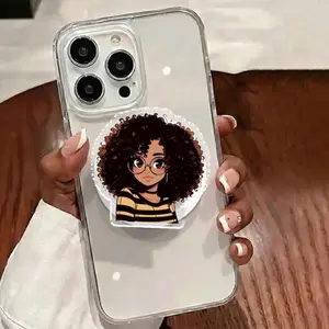 Cute Black Girl Griptok, Girly Magnetic Phone Grip, Black Pride Accessory, Black History Gift For Her Magsafe Library Card sticky Ring Stand mount holder