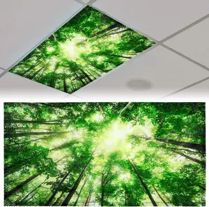 4 x 2 Feet Fabric Fluorescent Light Cover for Ceiling Classroom Magnetic Cubicle Shade with 10 Magnets Fluorescent Light Filters for School Home Office Drop Lamp Decor(Forest)