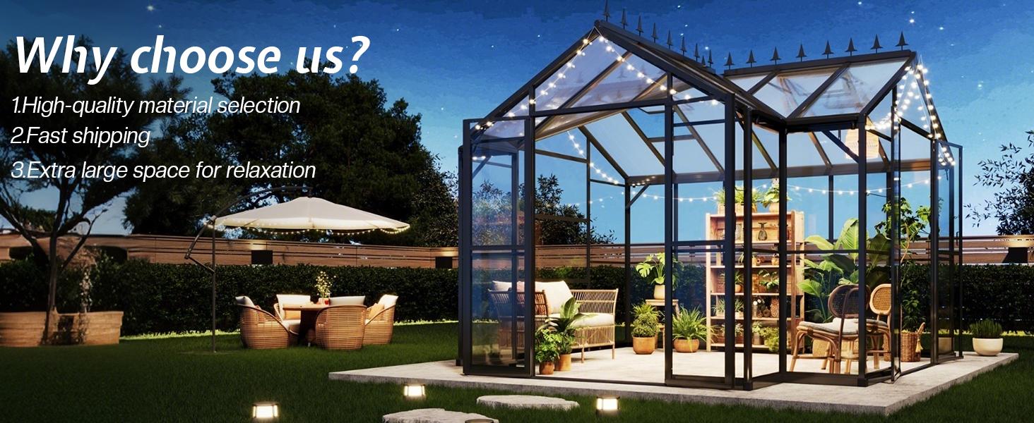 [Ships in 4 Boxes][Spring Sale] AMERLIFE Greenhouse for Outdoors, Quick-Lock Assembly, Aluminum Frame with 2 Vents, Doors, and Walk-in Design for Garden or Backyard