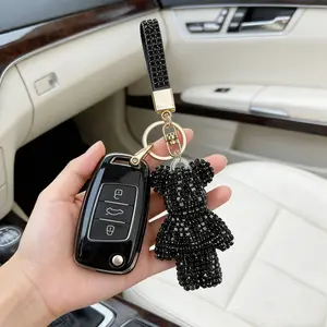 Luxury Rhinestone Bear Keychain, Cute Bear Design, Car Key Holder, Fashion Bag Accessory, Elegant Jewelry Gift, Perfect for Women & Girls, Shiny Rhinestones