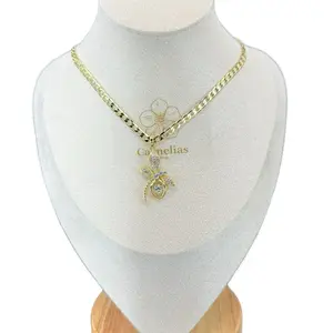 Carnelias Mod 7017 Dragonfly Pendant with 20 Inches Cuban Chain Elegant Necklace Jewelry for Stylish Wear