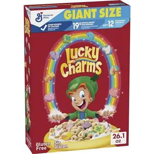 Lucky Charms Gluten Free Cereal with Marshmallows, Limited Edition Jumbo Rainbows, Kids Breakfast Cereal, Made with Whole Grain, Giant Size, 26.1 oz